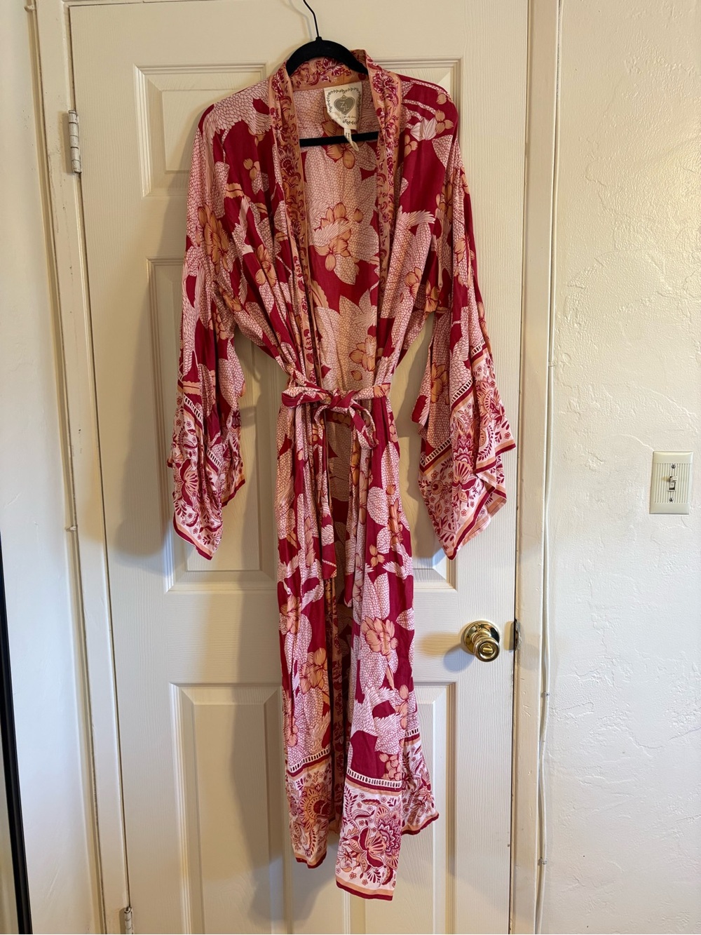 Boho Floral Long Coverup Kimono Duster - Pink/Red